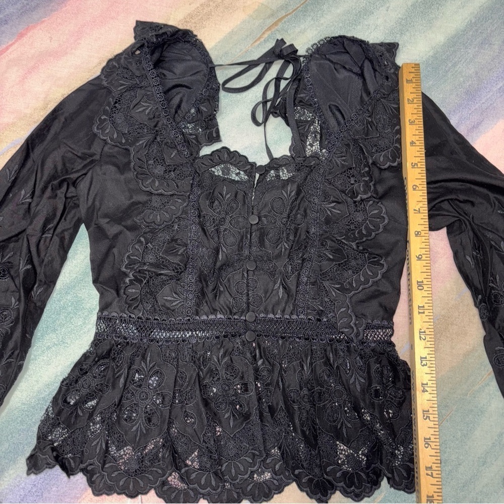 NWT Self Portrait Black Lace Embroidered Square Neck Blouse Size 2 - Picture 5 of 7